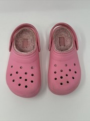 Crocs Classic Faux Fur Lined Clogs Slip On Youth Bright Pink Size J1