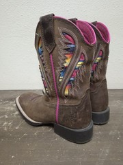 Ariat Quickdraw VentTek Brown Leather Square Toe Cowboy Boots Girls Boys Sz 12