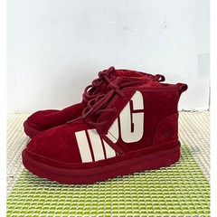 UGG Neumel Graphic Samba Lace Up Boots Kids Size 4 Red Suede 1129054K EUC