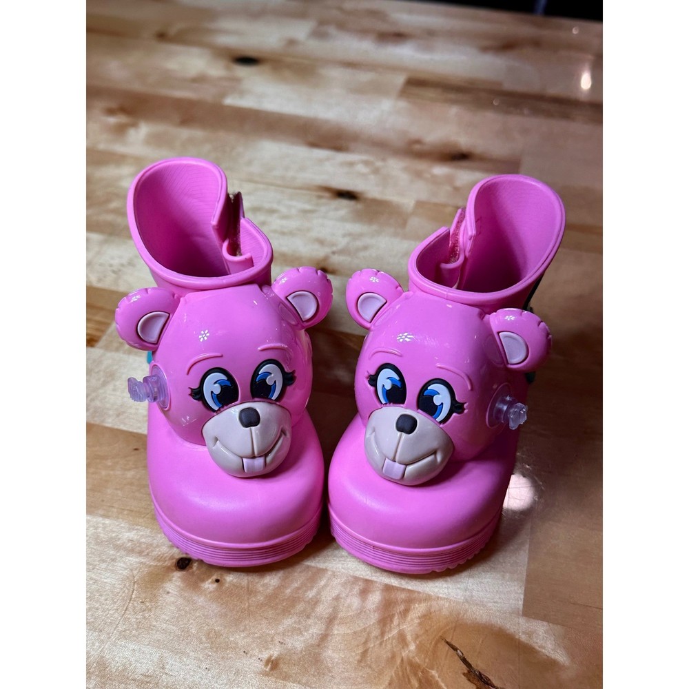 Mini Melissa Jeremy Scott Rain Boots Kids 6/7 Pink Excellent Bear Collaboration