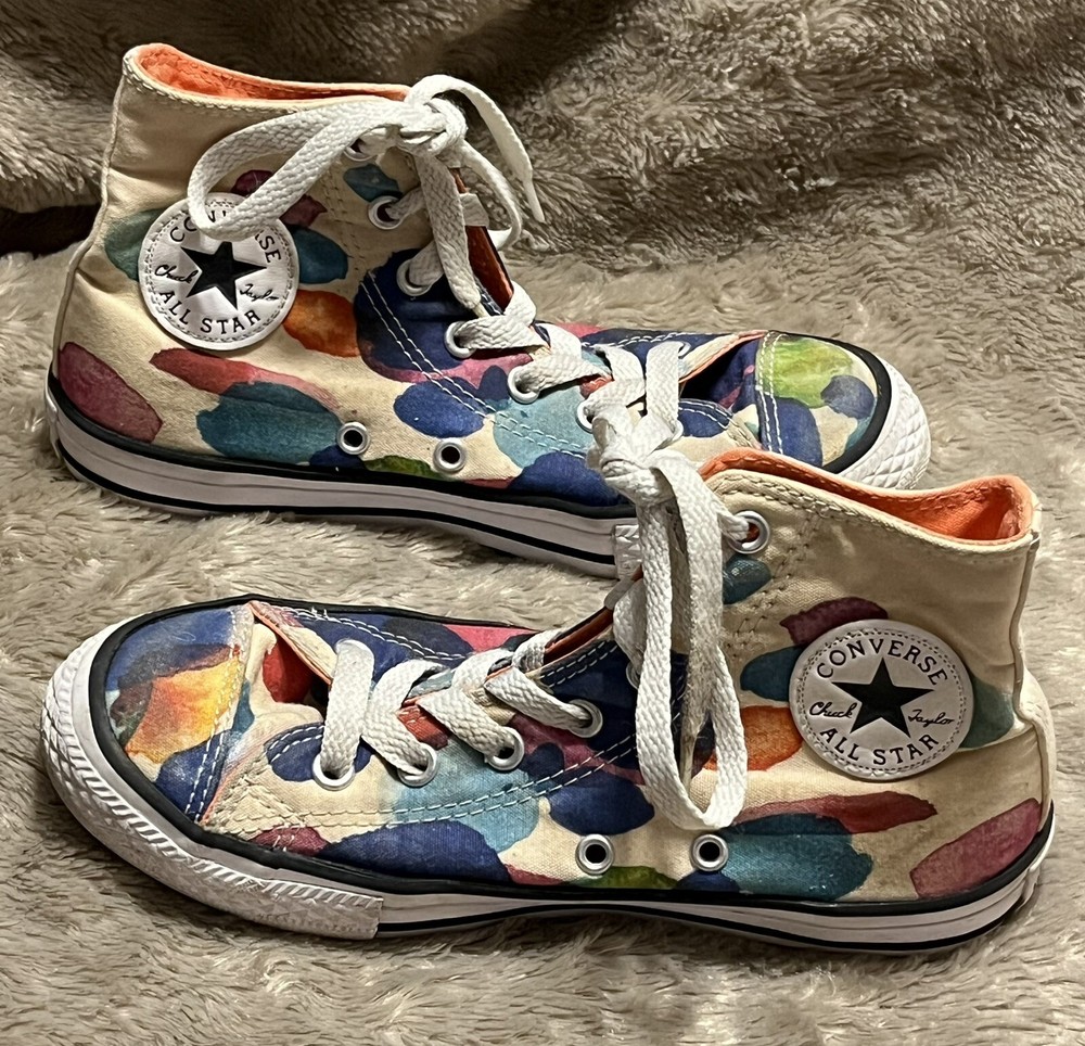 Converse Paint Splatter Lace Up High Top Sneakers 656144F Big Kid Junior Size 2