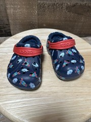 Crocs Kids Lined Clogs Rockets Planes Navy Blue Red Fleece Size C7 Toddler