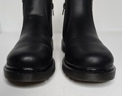 Dr Martens Leonore Mono BLACK Leather Faux Fur Side Zip Kids Ankle Boots Sz 4