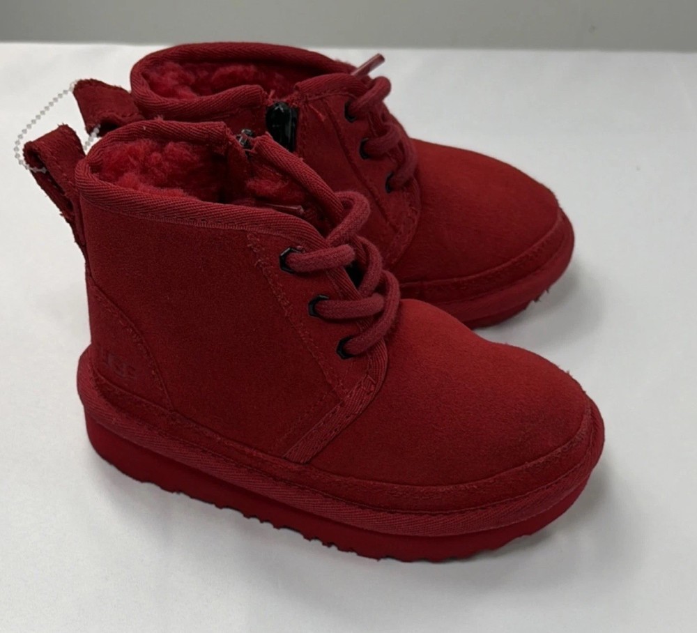 UGG Kids Red Suede Bootie Shearling Lined Lace Zip US 8 EU 25