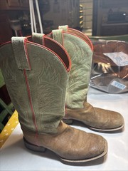 JUSTIN Brown Turquoise Square Toe Cowboy Boots Youth Size 4 D