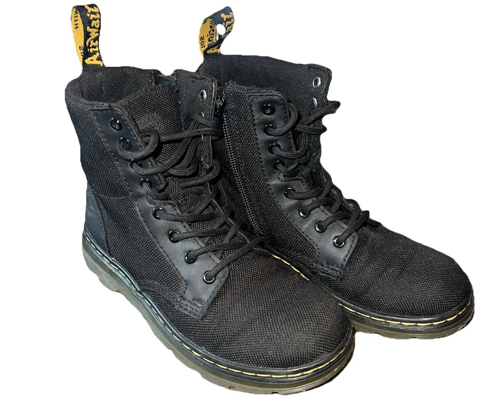 Dr. Martens Doc Combs J Kids Size US 1 Black Combat Lace Up Canvas Zip Up