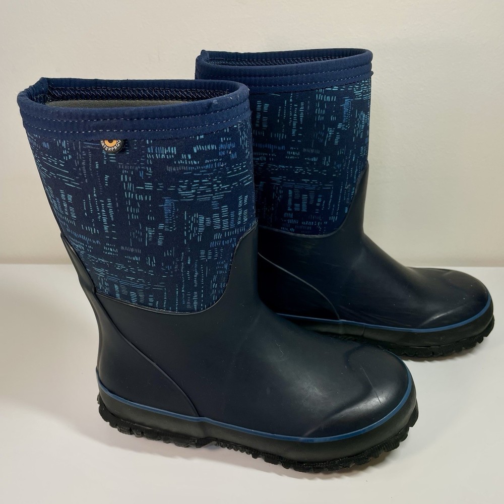 Bogs Stomper Youth Winter Rain Snow Boots Blue Insulated Waterproof Kids Size 1