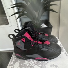 Jordan True Flight Air Jordan Black Pink Gray Leather High Top Kids Sneakers 10C