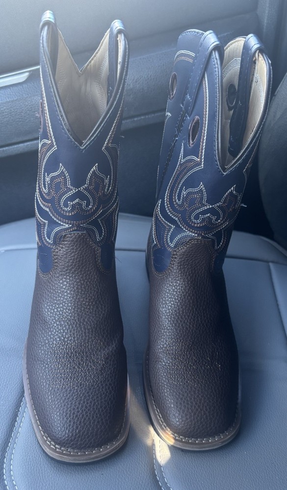 Magellan Ace II Western Boots Youth Boys Girls size 5 Brown Blue 177705