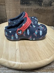 Crocs Kids Lined Clogs Rockets Planes Navy Blue Red Fleece Size C7 Toddler