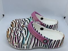 NWT Kids Crocs Classic Zebra Multi Color Print Glitter Clogs US size 5