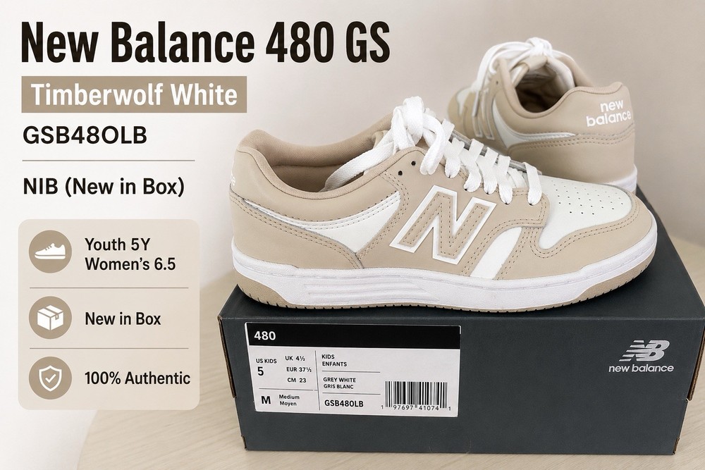 New Balance 480 GS Timberwolf White/cream GSB48OLB NIB 5Y (fits Women’s 6.5)