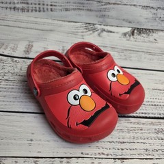 Crocs Juniors Size 1 Red Elmo Face Slip On Plush Lined Clog Shoes Sesame Street