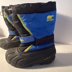 SOREL Flurry Youth Size 1 Snow Boots Black & Blue Waterproof Insulated