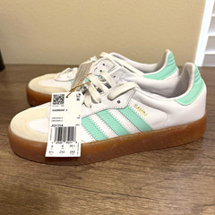 adidas Sambae White Green Gum Rubber Sole Low Top Lace-Up Sneakers JQ1314