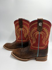 Anderson Bean Pitbull Brown Leather & Burgundy Top Cowboy Boots ABK7062 Size 2