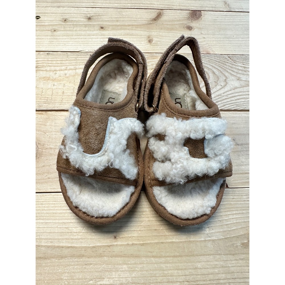 UGG Kids Brown Suede Sheepskin Lined Sandals Toddler Size 7