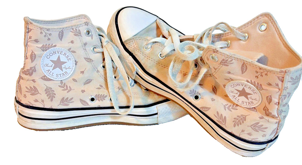 Converse Chuck Taylor All Star High Top Kids Teens Sz 5 Pink Leaf Print Sneakers