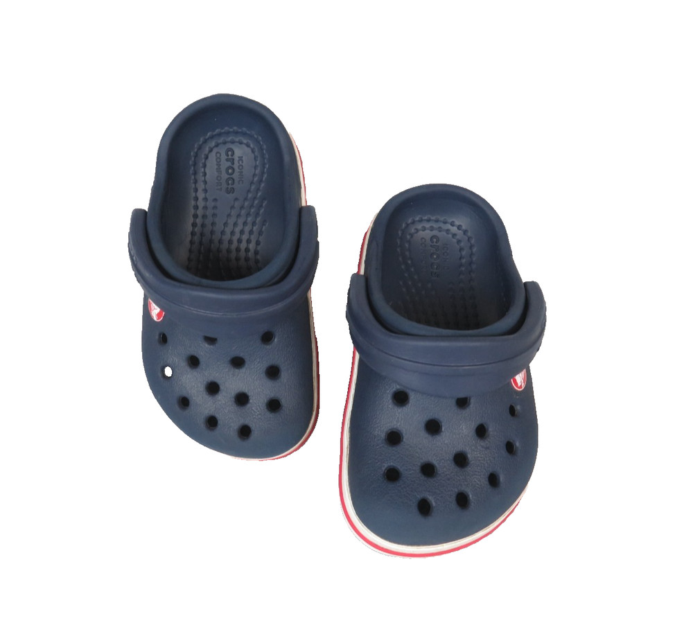 Iconic Comfort Crocs Youth C5 Slingbacks Blue, Red & White Slip-Ons