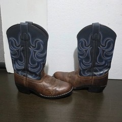 Cody James Blue/Brown Leather Pull On Western Unisex Youth Boots 4