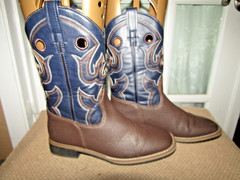 Magellan Ace II Western Boots Youth Boys Girls size 4 Brown Blue 177705