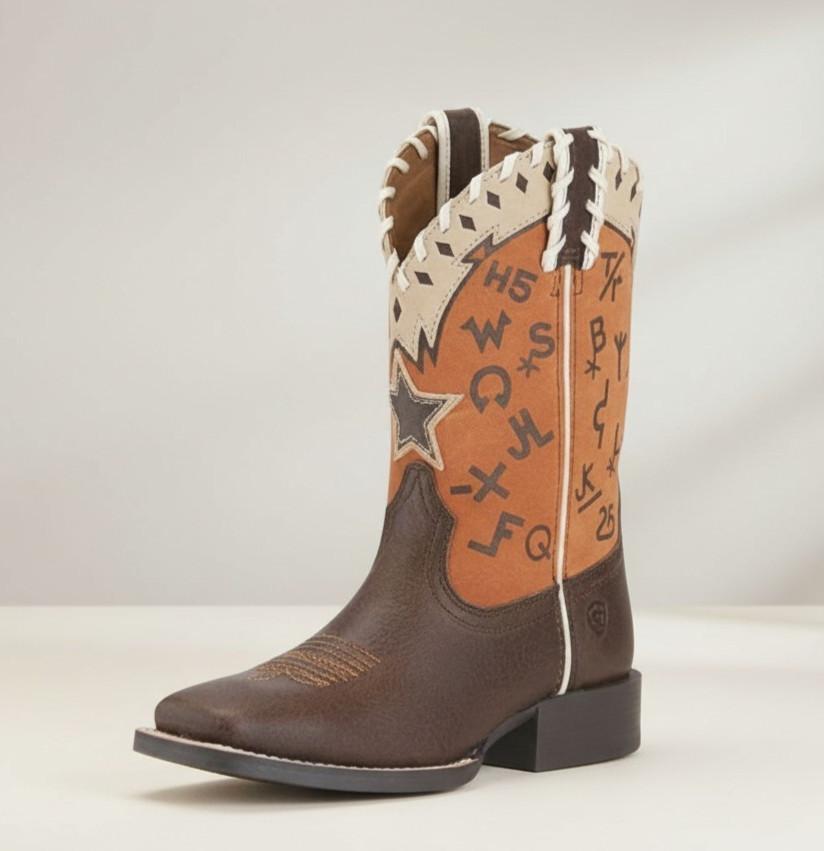 Ariat Pete Kids Western Boots Size 2 Wide Square Toe Orange Tan Leather 10015393