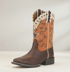 Ariat Pete Kids Western Boots Size 2 Wide Square Toe Orange Tan Leather 10015393