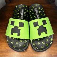 Minecraft Big Kids Slides/Sandals Lime Green And Black Size 12-13