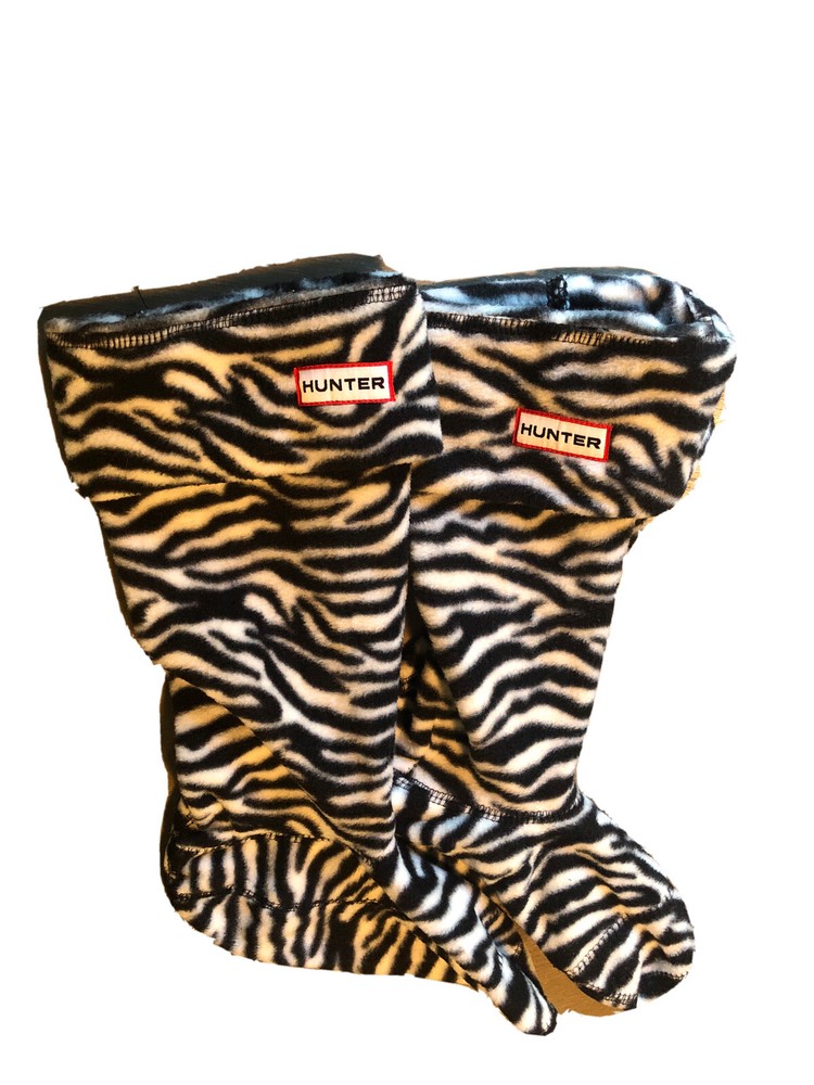 HUNTER BLACK & WHITE ZEBRA ANIMAL PRINT WELLINGTON BOOT LINERS SIZE MS USA 5-7