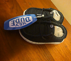 Hey Dude Wally Stretch Sox Unisex Kids Sneakers Navy Fabric Lace-Up US 6 EU 23
