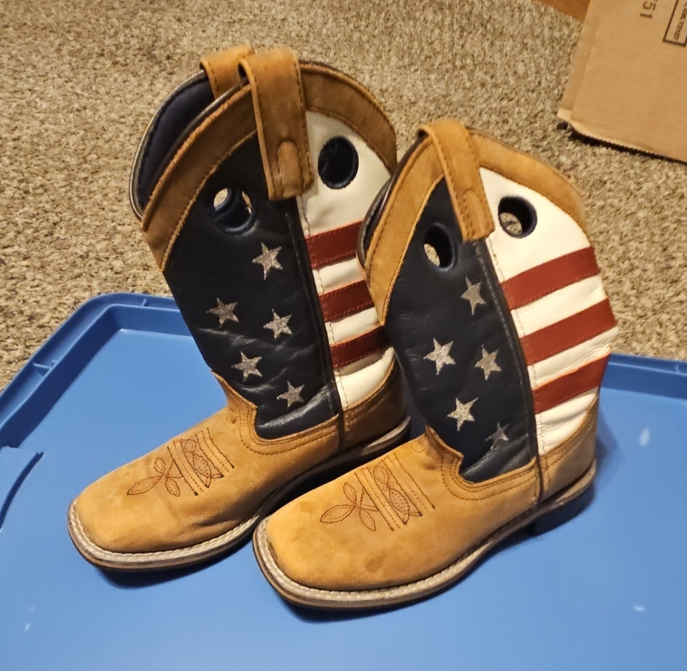 Smoky Mountain Kids Western Leather Pull-On Boots American Flag Stars 13 M