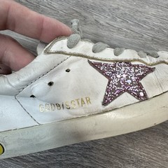 Golden Goose Superstar White Purple Star Rose Gold Glitter Heel Sneaker Size 31