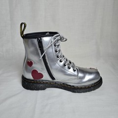 Dr Martens 1460 J Boots Womens Size 5 Silver Metallic Red Heart Patent Leather
