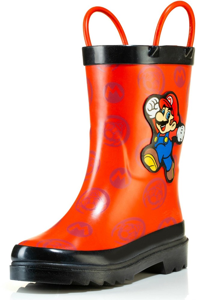 Nintendo Super Mario Boys Waterproof Easy-On Handles Rubber Rain Boots – Toddler