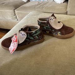 VANS Sk8-Mid Kids Sneaker Brown Camouflage sloth Hook & Loop US Size 12