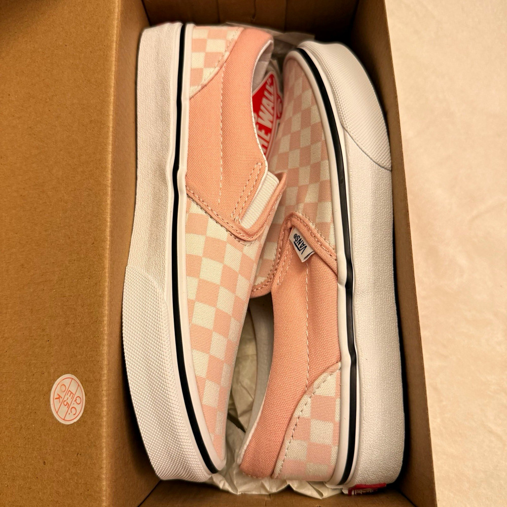 VANS Classic Slip-On Checkerboard Pink/White Canvas Low Top Kids US 4