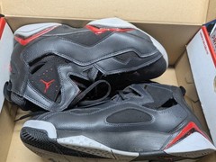 Jordan True Flight Unisex High Top Leather Sneaker 8 Black/Red/Gray