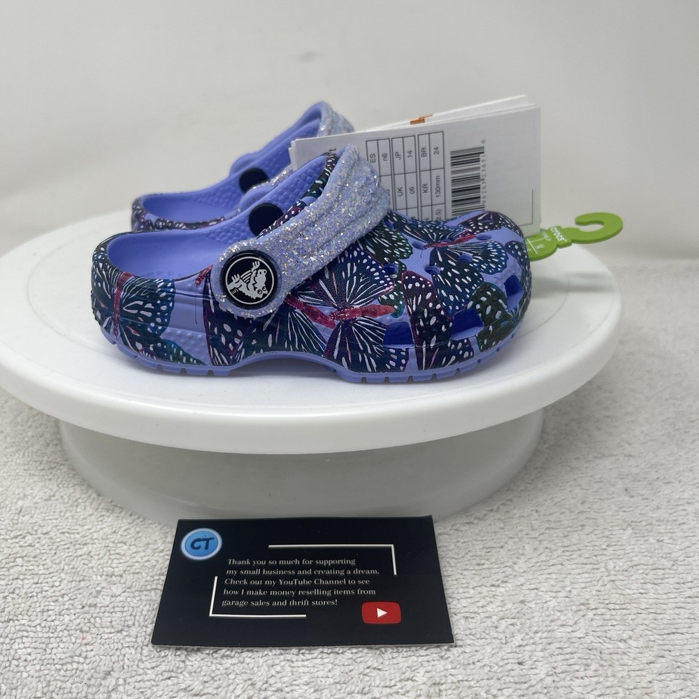 Crocs Classic Purple Butterfly Clog 208257-5Q7 Children’s Size 6 C6 NEW TAGS