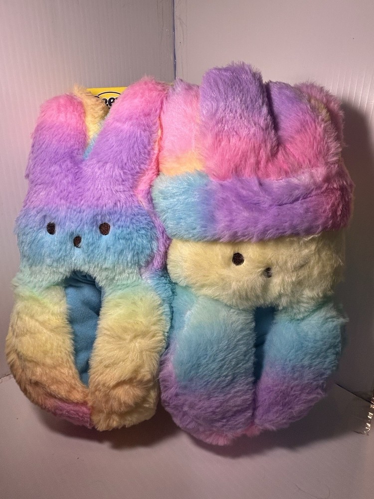 Tie-Dye Peeps Easter Bunny Slippers & Headband Set Girls Size M (13-1 Fluffy