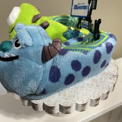 NWT Disney Pixar Monster Inc. Pull On Slippers Rubber Sole Kids 9-10 Blue/Green