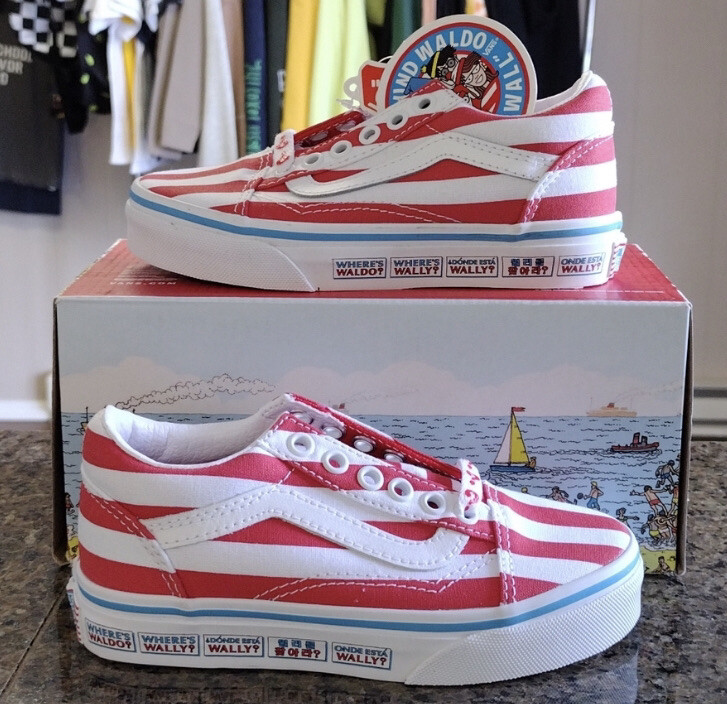 Vans Old Skool – Where’s Waldo -Pinstripe Red & White -Kid Shoes Size 11.5 – NWT