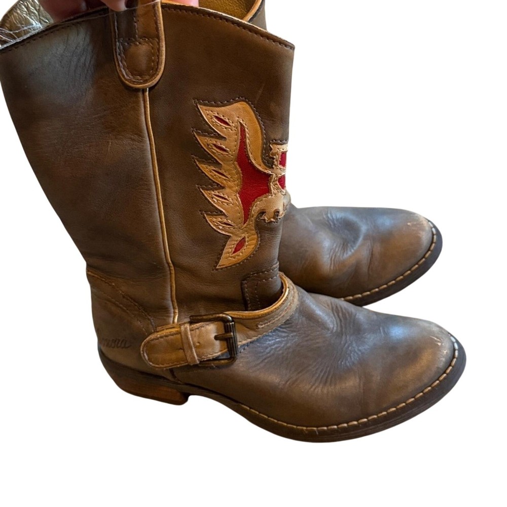 Sonora Grey Brown Eagle Embroidery Leather Cowboy Boots Kid’s 31