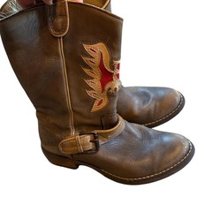 Sonora Grey Brown Eagle Embroidery Leather Cowboy Boots Kid’s 31