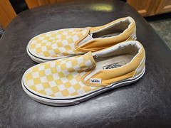 Vans Off The Wall White and Yellow Checkered Slip-On Sneakers Youth 5.5