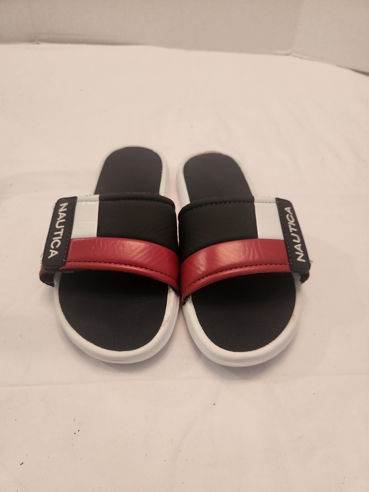 Nautica Unisex Youth Size 3 Logo Navy/Red/White Slide Sandals L Adjustable