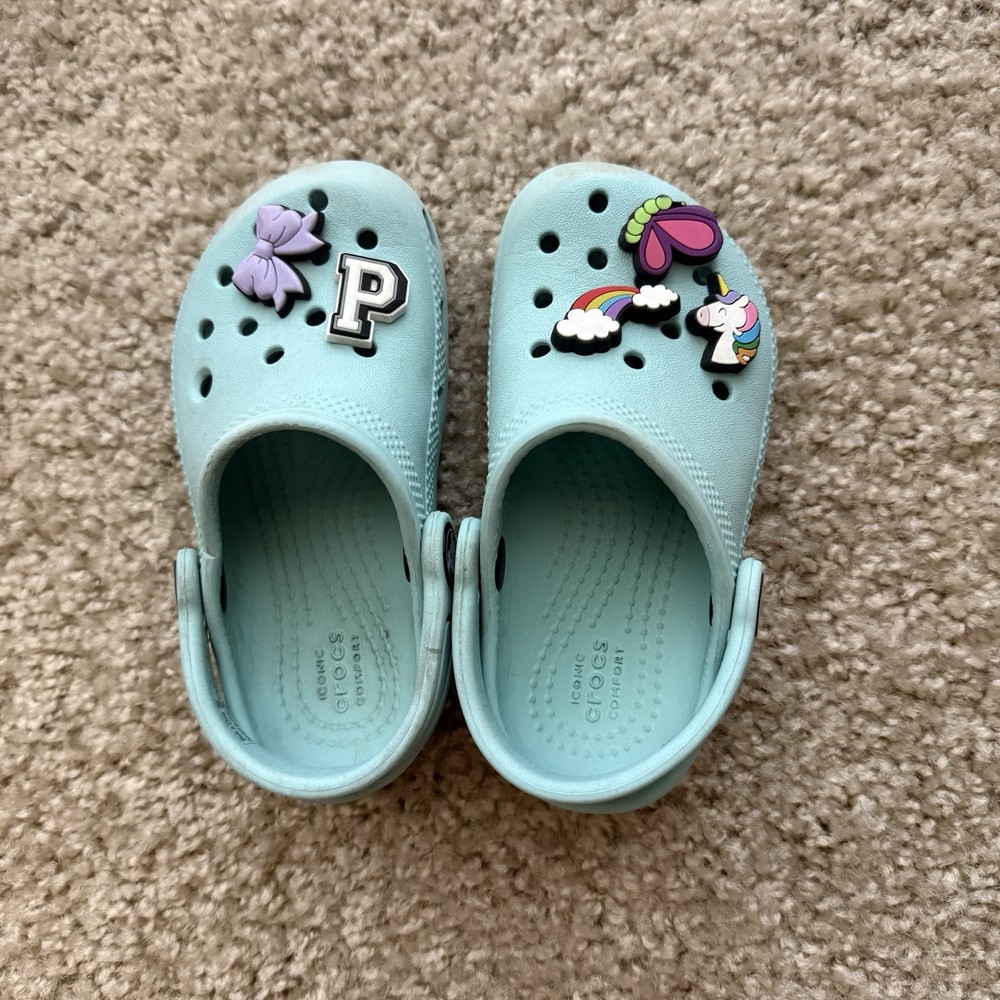 Crocs Classic Toddler Clog US 8 Jibbitz Unicorn Summer Preloved Mint