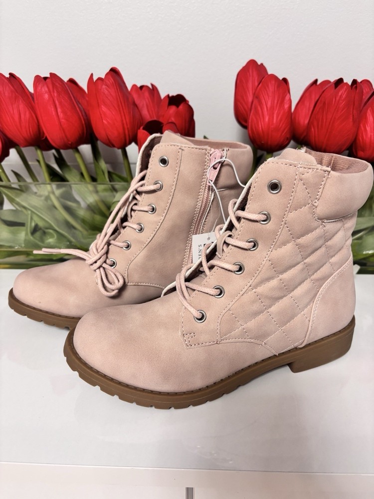 The Children’s Place Pink Quilted Combat Boots Unisex Kids Lace-Up Zip