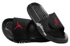 Air Jordan Hydro V Retro Black Fire Red Silver 555511-061 Size 5Y Youth Slides