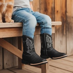 The Western Shops Kids Python Print Leather Square Toe Side Zipper Western Boots