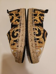Young Versace logo black gold barocco print espadrilles size 32 EUR/13.5US